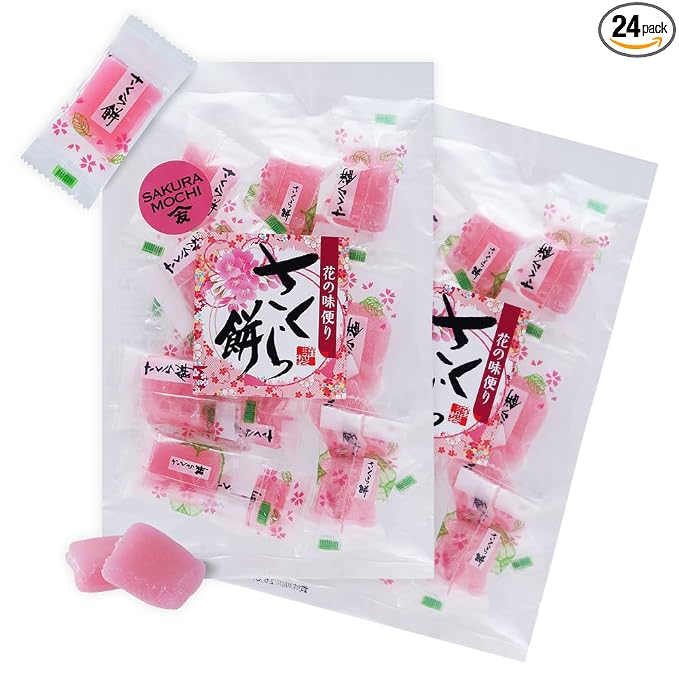 TOMOSAN Japanese Sakura Mochi Candy, Traditional Cherry Blossom Rice Cakes, Soft & Chewy, Individually Wrapped, 180g x 2 Packs (12.7oz Total)