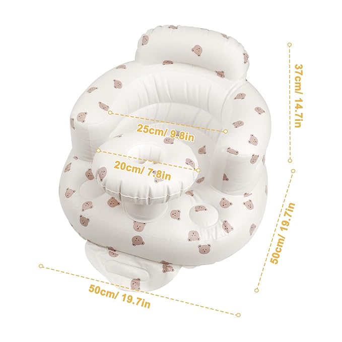 EKEPE Inflatable Baby Seat for Babies 3 Months & Up, Baby Floor Seats for Sitting Up, Baby Seats for Infants, Blow Up Baby Chair with Built in Air Pump - Beige - Bear with Tray