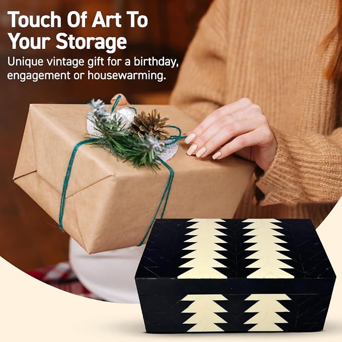 Perilla Home ﻿Home Decor Decorative Storage Wooden Box Small Wooden Organizer Tool Stash Card Craft Trinket Memory Keepsake Jewelry Box for Men and Women, Makalu, Gifts For All, Black & Off White