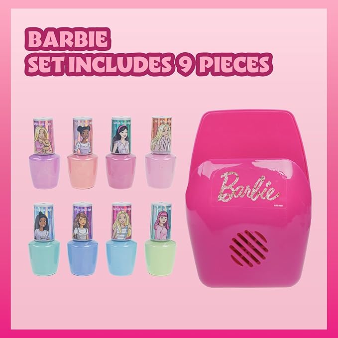 Barbie -Townley Girl Non-Toxic Peel-Off Water-Based Safe Nail Polish Set with Nail Dryer for Kids, Batteries Not Included, Ages 3 and Up
