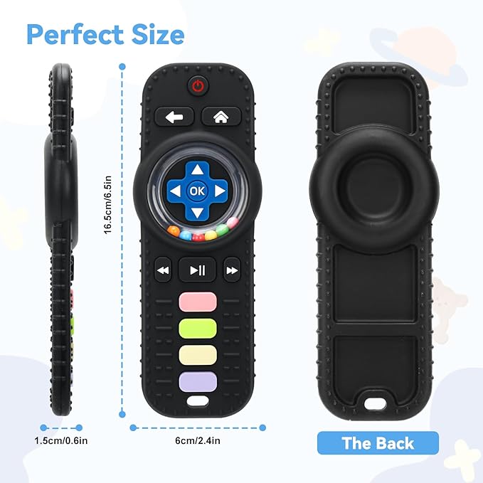 Baby Teether Toy Chew Toys for Babies, Silicone TV Remote Control Shape with Rattle Teething Relief for Infants, Sensory Teething Toys for Baby