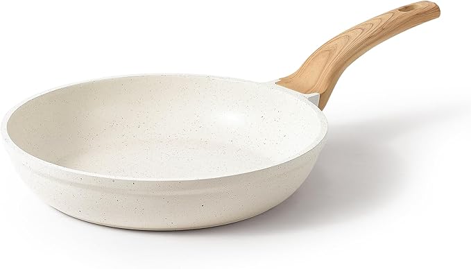 CAROTE 12 Inch Non Stick Frying Pan, Cream White Granite Skillet | Kitchen Healthy Non Toxic Stone Cookware, Induction Compatible, Dishwasher & Oven Safe, PFOA Free