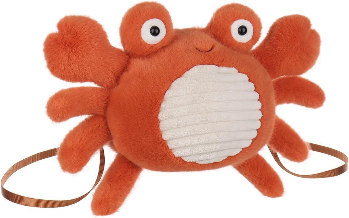 Apricot Lamb Happy Crab Shoulder Bag Shaped Crossbody Plush Shoulder Bag for Kids, Teen Girls Boys, Stuffed Animal Purse, Kids Fashion Handbags, 7.9 Inches