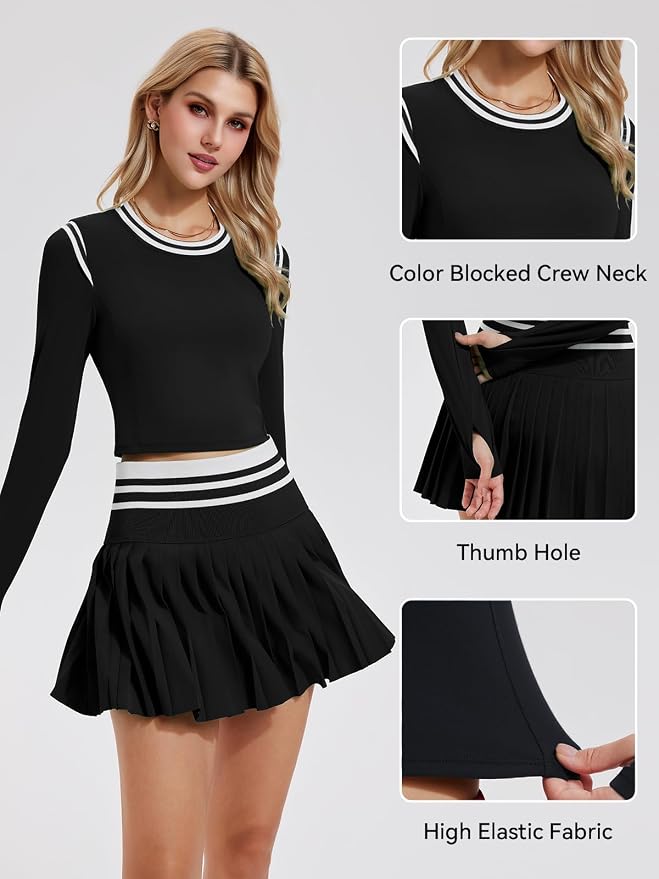 Two Piece Tennis Skirt Set for Women High Waisted Pleated Athletic Golf Skirt Sets Women 2 Piece Outfits with Pockets