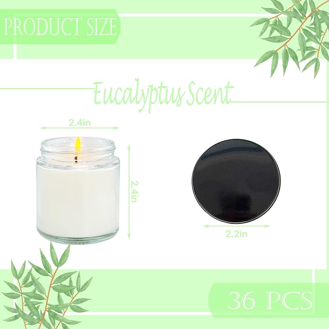 36 Pcs 4 Oz Mini Soy Candles,Eucalyptus Scented,Aromatherapy Candle,Bulk Candle Set，Great Stress Relieving Scented Candles for Girls as a Gift for Birthdays, Weddings and More!