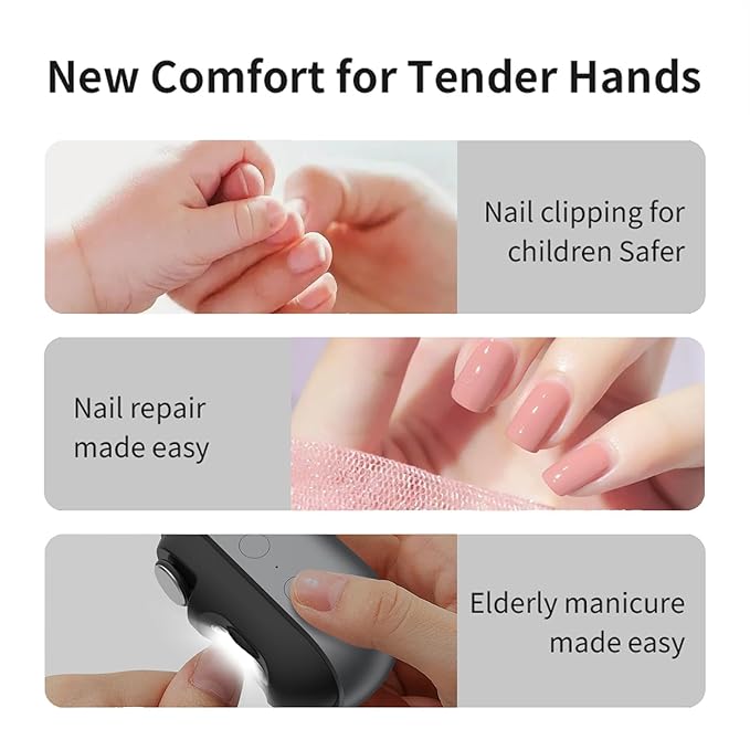 Easy Clip Nail Clippers,Electric Nail Clippers for Seniors,Upgraded 3 in 1 Automatic Electric Toenail Clippers for Thick Nails, Nail Care Tool with Led Light,for Seniors Kids Adults (White)