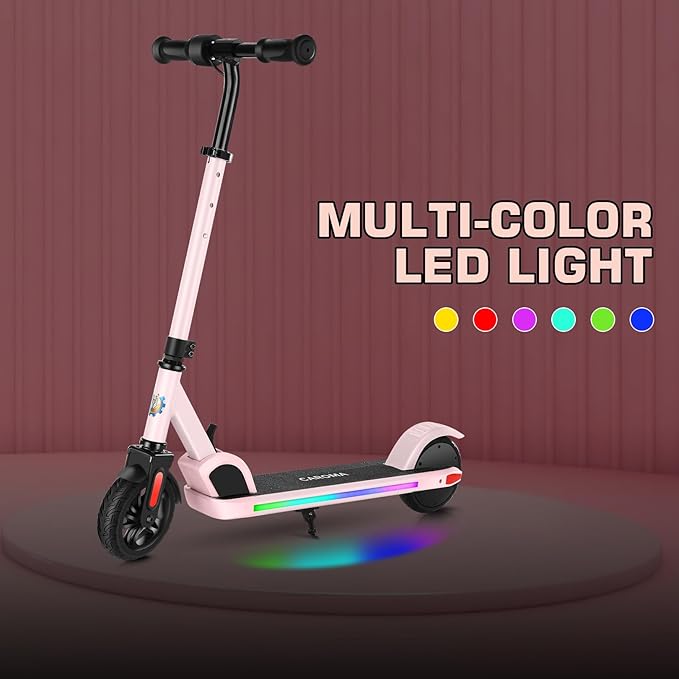 Caroma Electric Scooter for Kids Ages 6-14, 150W/180W Motor,10 MPH Max Speed & 7 Miles,Adjustable Height & Speed,Colorful Lights,LED Display,Foldable Kids Electric Scooter 132 Lbs Max Load