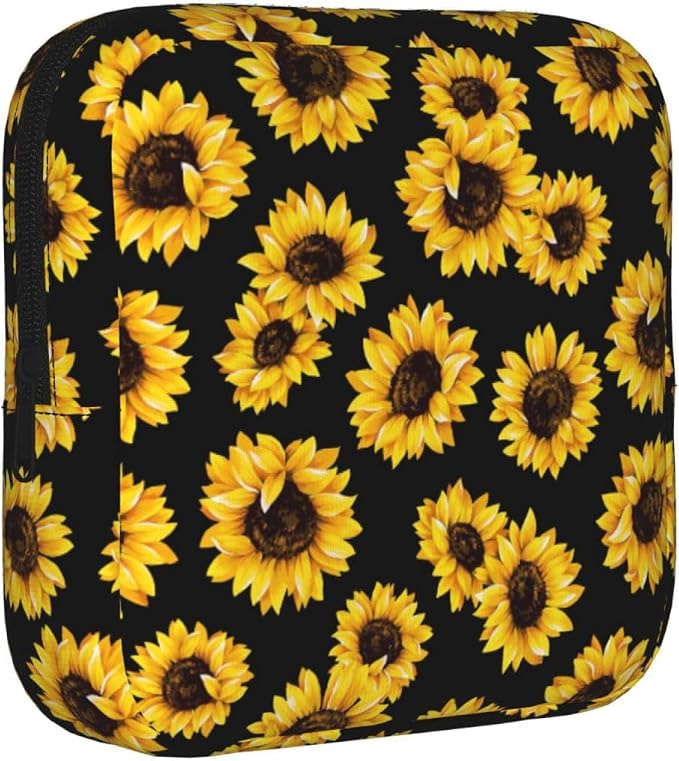 Beautiful Sunflower Fall Flower Period Bag For Women,Portable Sanitary Napkin Period Pad Pouch For Purse, Small Make Up Bags