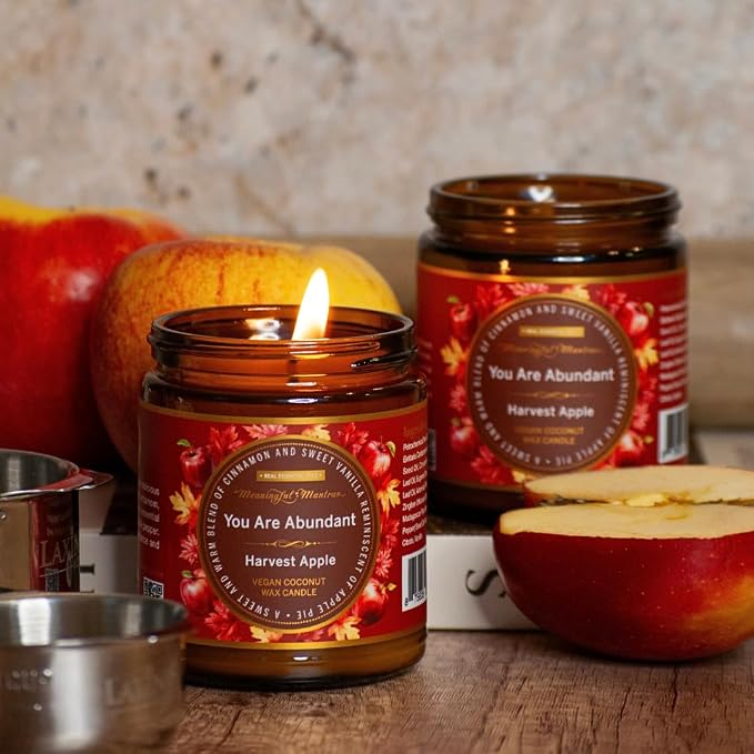 Harvest Apple Pure Essential Oils Non-Toxic Fall Aromatherapy Candle 8oz Coconut Wax Candle