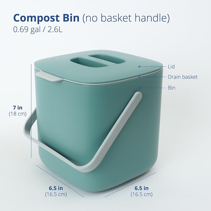 Blue Ginkgo Kitchen Compost Bin, 2.6L Countertop Compost Bin, Green | Odor-Tight. Filter-Free. Dishwasher Safe. (Standard)