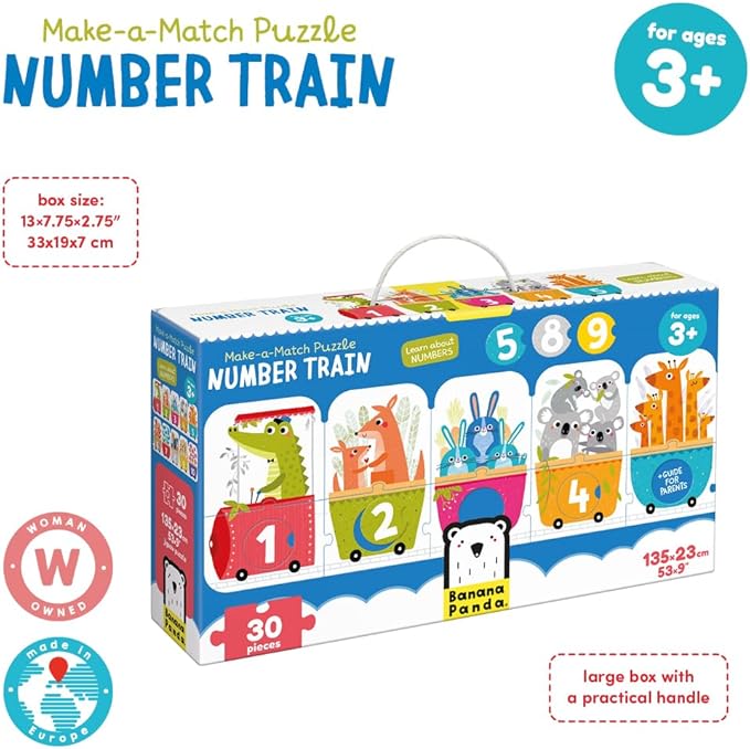 Banana Panda Make-a-Match Number Train Floor Puzzle - Learn Numbers 1-10 and Colors with 30 Large Pieces and a Guide for Parents with Early Learning Activities and Games, for Kids Ages 3-5 Years