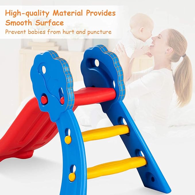 KOTEK Folding Toddler Slide for Indoor and Outdoor, Freestanding Plastic Baby Slide Climber Playset, Easy to Store, Anti-Slip Steps, Kids Playground Toy Ages 3-5 (Light Blue)