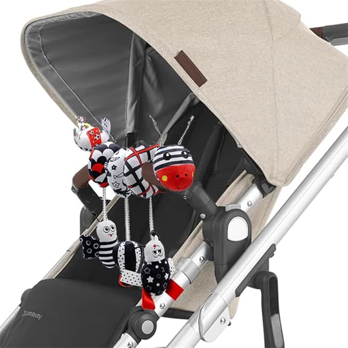 Spiral Car Seat & Stroller Activity Toy Baby Sensory interaction Cartoon toys Hanging Toys Black and White Giraffe with ringing bells_hanging or Wrapping around the infant bed or Strollea 04