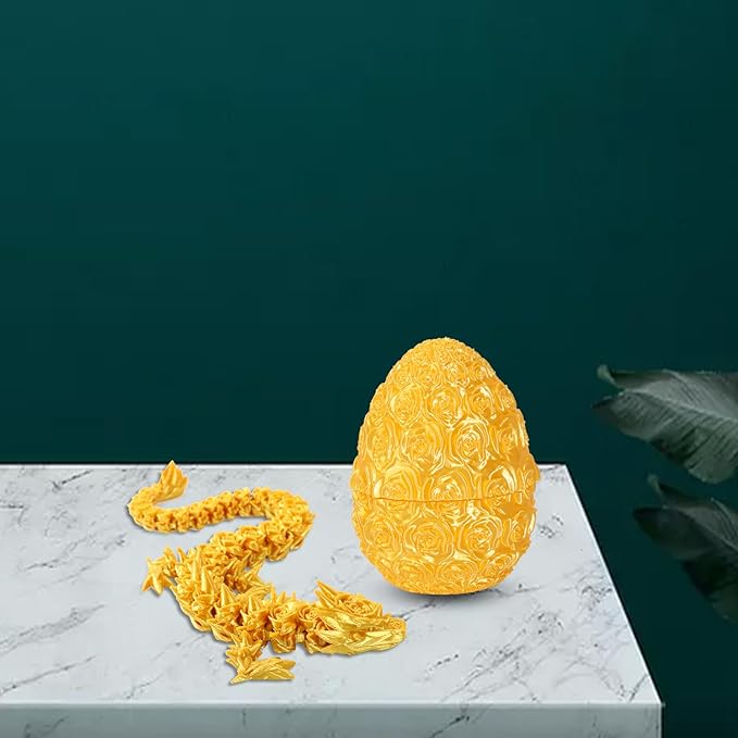 Pigmiss 3D Printed Dragon,3D Dragon Eggs with Dragon Inside,Dragon Fidget Toy for Adult,Full Articulated Dragon Crystal Dragon Easter Eggs Decoration for Gift (Rose-Yellow)