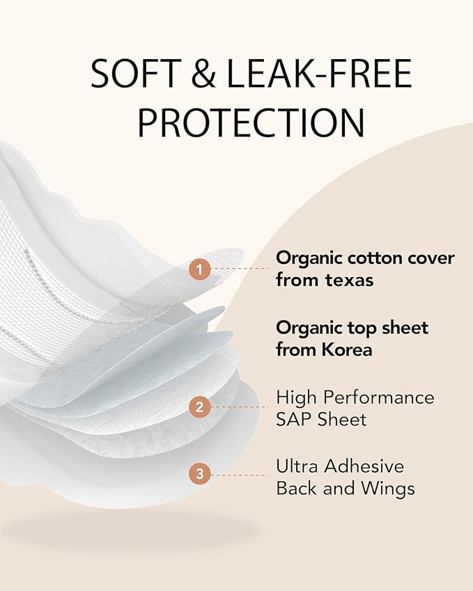 OCBON Unscented Ultra Thin Sanitary Pads (32 Count, Regular) – Organic Cotton Feminine Pads with Wings for Women, Super Absorbent & Soft, Period Protection, Hypoallergenic