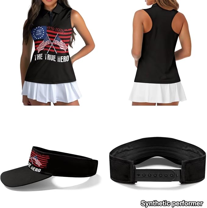 POLERO Golf Tank Top Women Golf Shirts and Visor Hat Collared Racerback Tennis Shirt Set Quarter Zip