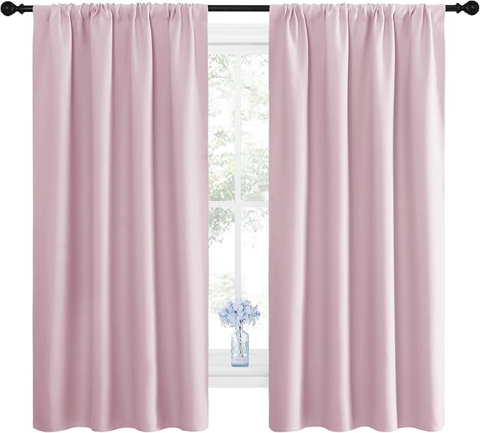 NICETOWN Room Darkening Curtains for Girls Room - Nursery Essential Thermal Insulated Solid Rod Pocket Top Drapes (Lavender Pink=Baby Pink, 1 Pair, 42 x 63 Inch)
