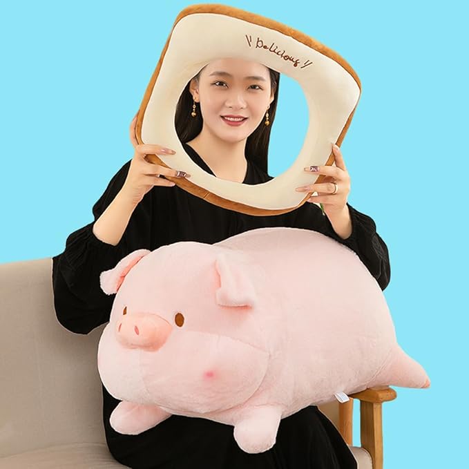 ELAINREN Kawaii Toast Piggy Stuffed Hugging Pillow Soft Fat Pig Plush Toy Gifts,Snuggle Buddy Piggy Plush Body Pillow, Home Decor Pig Shape Cushion,19.6''