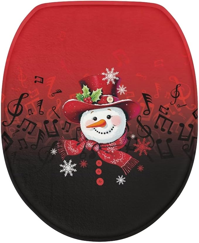 Toilet Seat Cover, Bathroom Accessories Fits Most Round and Elongated Toilet Seats, Flannel Comfortable Toilet Lid Cover-Christmas Snowman Design