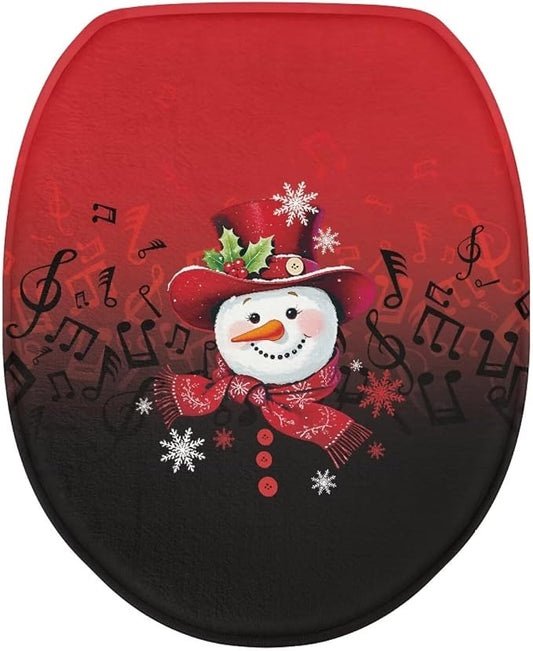 Toilet Seat Cover, Bathroom Accessories Fits Most Round and Elongated Toilet Seats, Flannel Comfortable Toilet Lid Cover-Christmas Snowman Design
