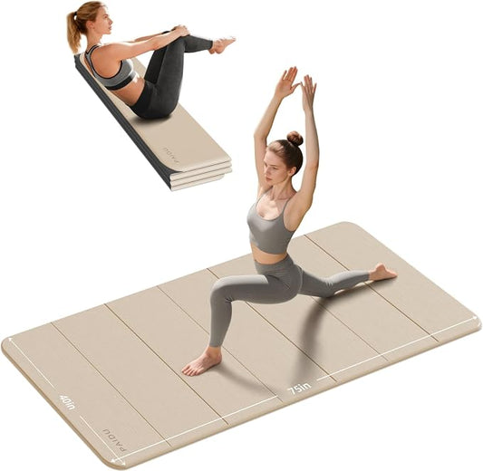 PAIDU Foldable Yoga Mat thick- 2/5" (10MM) TPE Non-Slip Design, Quick Fold，Easy Storage, 75x40 Extra Long/Wide for Indoor Yoga, Pilates and Outdoor Travel Workouts