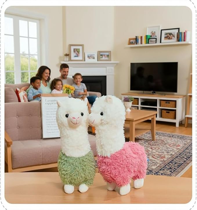 Llama Stuffed Animals Soft Plush Cute Llama Doll for Boys Girls 9.8in 2Pieces (yantuo Fen lv se)
