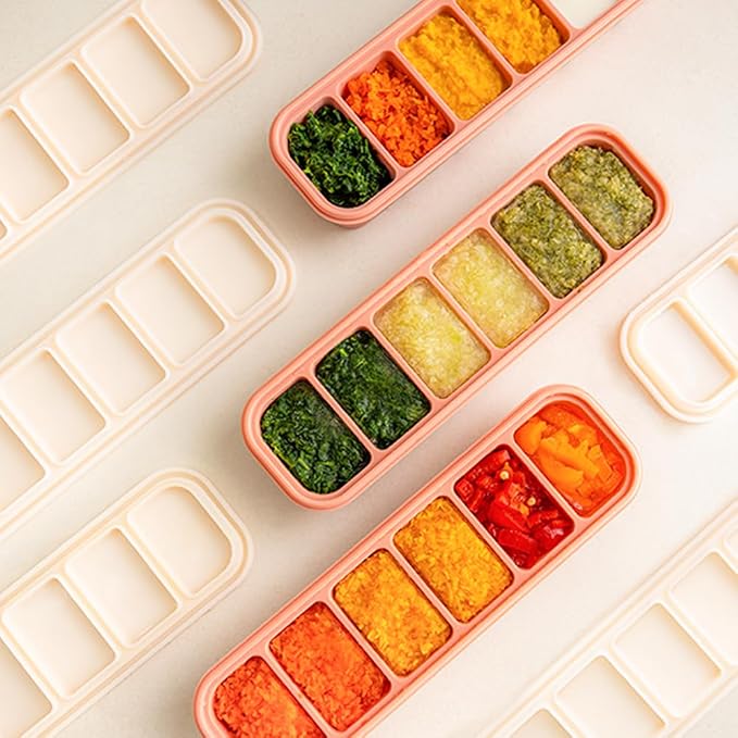 Silicone Freezer Tray, Made in Korea, Meal Prep, Freeze Food Storage Cubes Trays with Lids for Purees, Soups, Solid Food Fruit Vegitable Brastmilk, Easy and Safe (Rose, 2 Pack - 6 Cube)