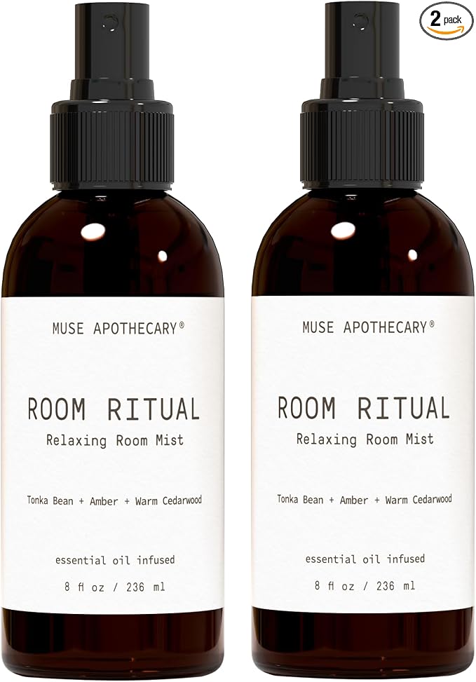 Muse Apothecary Room Ritual - Aromatic and Relaxing Room Mist, Infused with Natural Essential Oils - 8oz, Tonka Bean + Amber + Warm Cedarwood - 2 Pack