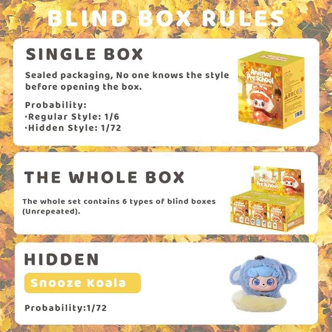 Q.Kid Animal Preschool Plush Series Blind Box 1PC (1 of 7 Possible Styles) Cute Figures Collectible Toys Birthday Gifts (1Pc-Blind Box)