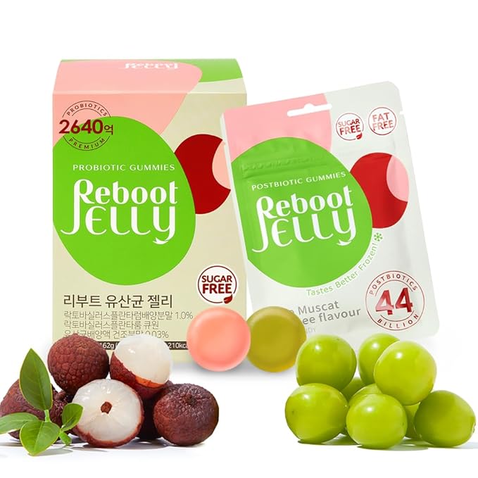Korean Food Probiotic Jelly, Lychee & Shine Muscat, Sugar Free, 6 Packs | Sugar Free Postbiotic Refreshing Fruit Flavor Low Calorie Refreshing Flavor