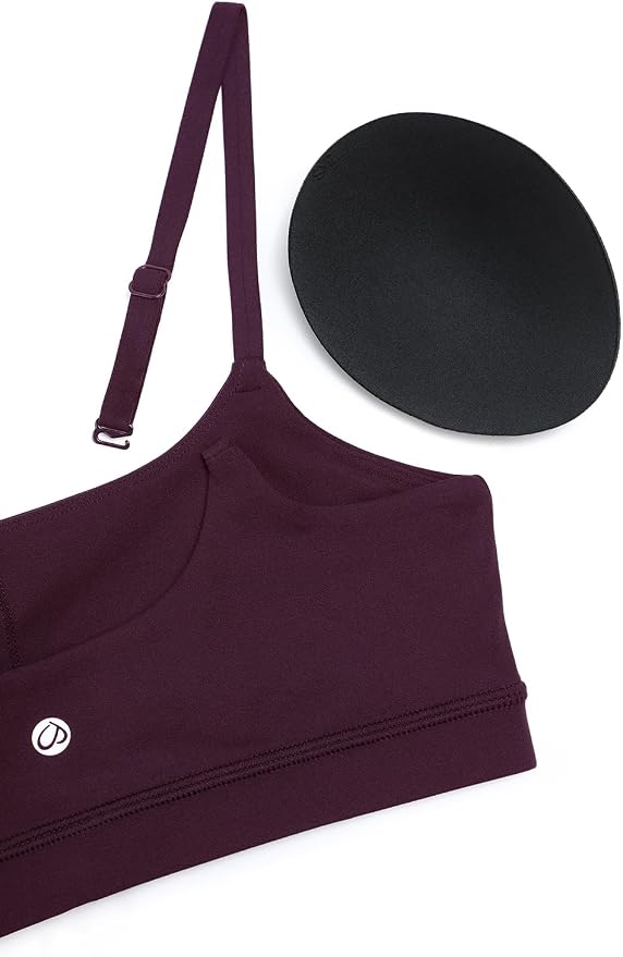 CRZ YOGA Butterluxe Adjustable Spaghetti Strap Sports Bras for Women - Scoop Neck Wireless Padded Yoga Workout Crop Top