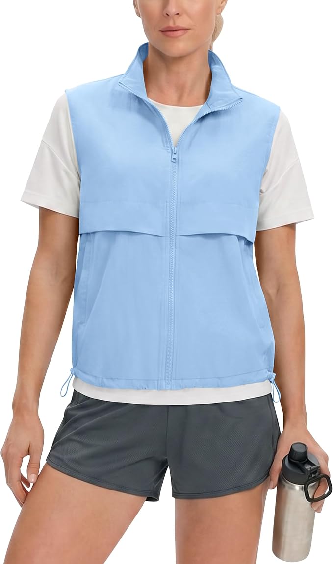 Women's Lightweight Running Vest Stand Collar Zip Up Summer Waistcoat Sleeveless Jacket for Golf Hiking Travel