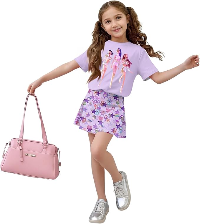 HTHLVMD K Pop Short Sleeve T-Shirt and Skirts Outfits Set for Girls Hunters Rumi Mira Zoey Graphic Tees De-Mon Costume