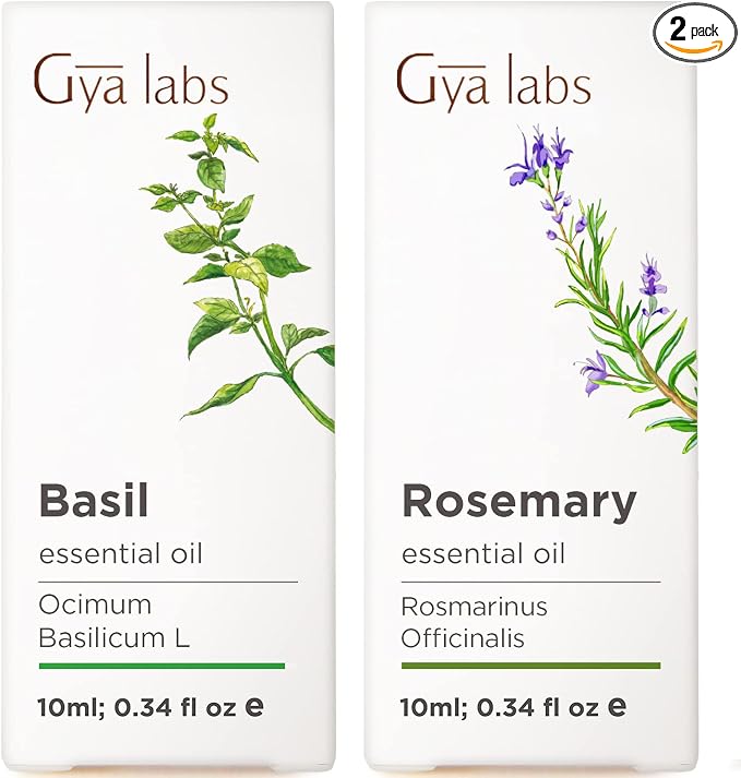 Basil & Rosemary Essential Oil Set - Aromatherapy Grade Essential Oils Set - 2x0.34 fl oz - Gya Labs