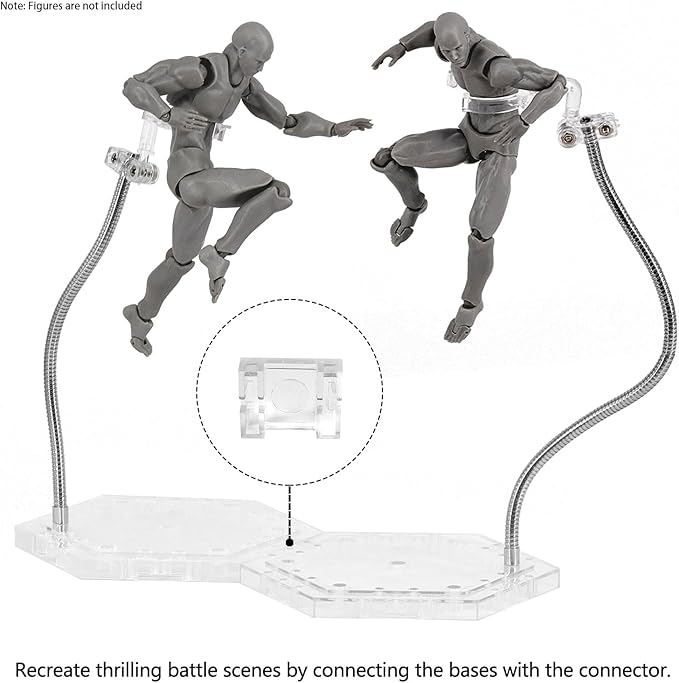 Action Figure Stand with Adjustable Metal Support Arm, Action Figure Display Holder Stand Base Compatible with HG RG SD SHF Gundam 1/144 Toy with Screwdriver (2Pcs Clear)