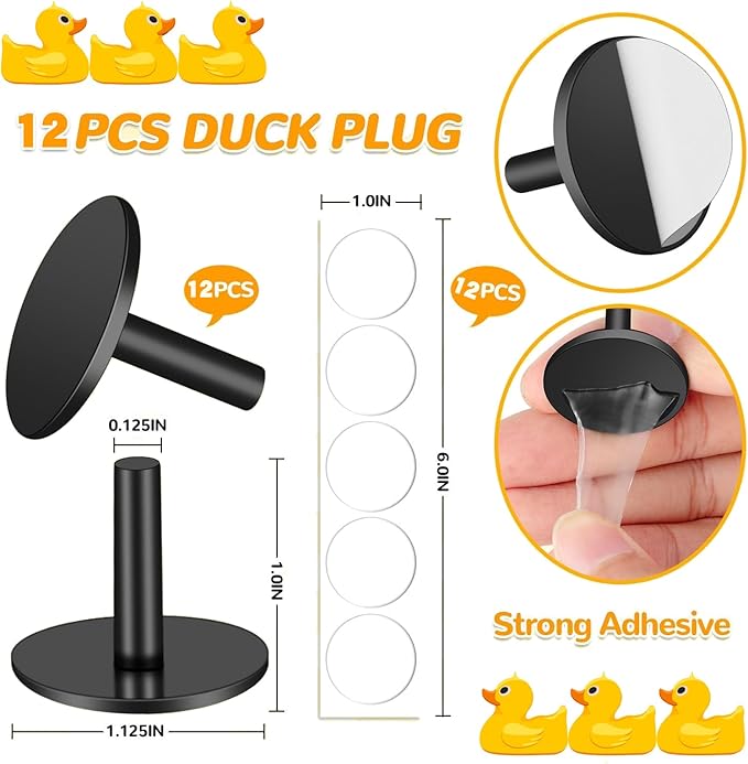 12 Pcs Duck Plug Set - Rubber Duck Mount Holder for Car Dashboard and Display Fixing, Animal Themed Self Adhesive Plastic Holder Bracket for Car Lover Gift (Rubber Ducks Not Included)