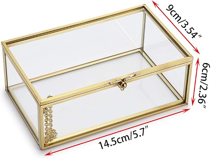 Hipiwe Vintage Glass Keepsake Box, Rectangle Jewelry Display Organizer Case | Vanity Lidded Box Home Decor Accent Decorative Boxes for Storage Trinket Rings Bracelet