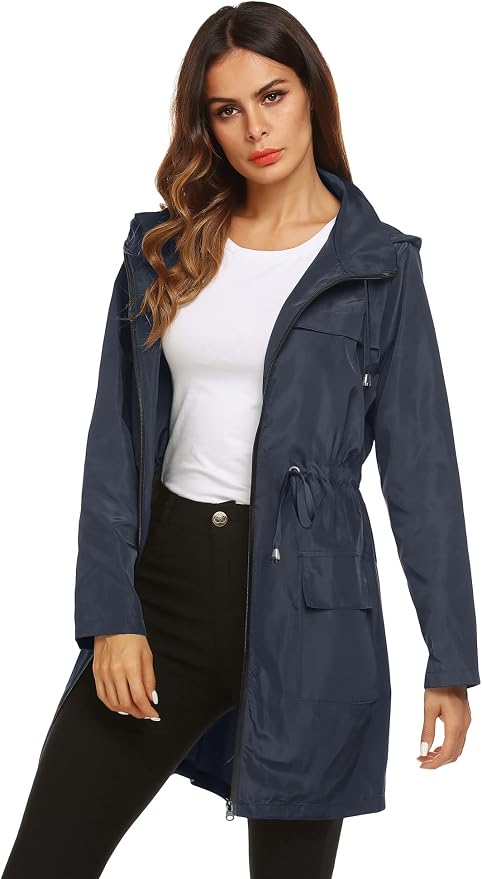 Lomon Women Waterproof Lightweight Rain Jacket Active Outdoor Hooded Raincoat