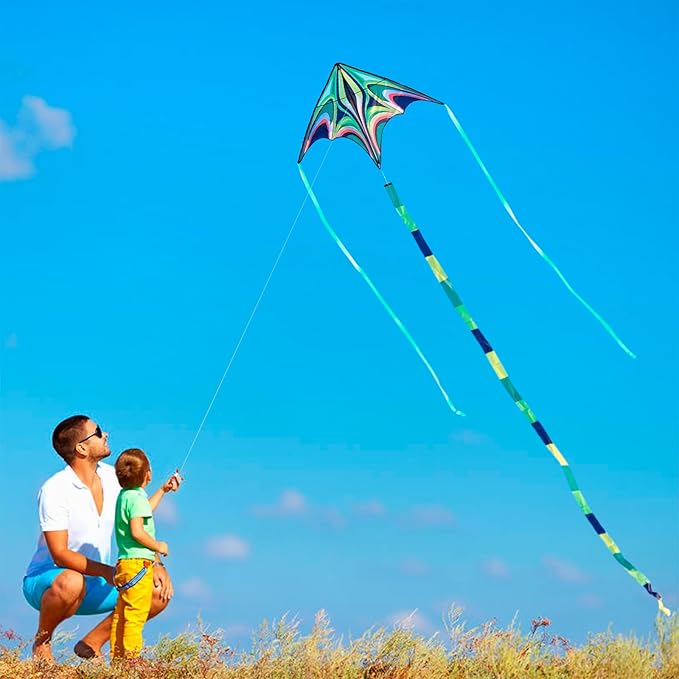 Kite, Large Delta Kites for Kids and Adults, Easy to Fly Rainbow Kites, Durable Multifunctional Beach Kite, Tangle-Free Flight Line, Durable