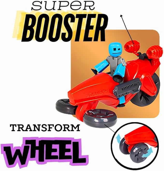 Zing Stikbot Megabots - Red (Turbo Cycle) Stikbot Poseable Collectible Stop Motion Action Figures and Mega Vehicles