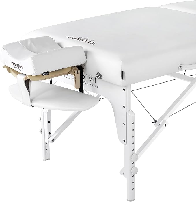 Master Massage 31" Extra Wide Montclair Pro Memory Foam Portable Massage Table Package in Snow White with Reiki and Ambient Lighting System
