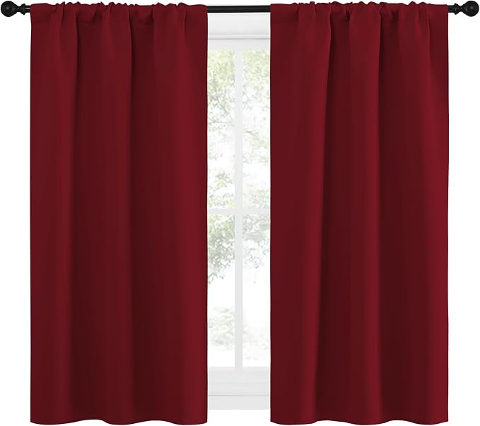 NICETOWN 50inch Curtains for Small Windows, Thermal Insulated Privacy Short Drapes for Kitchen Bathroom (Set of 2, Burgundy Red, 29" Wide)