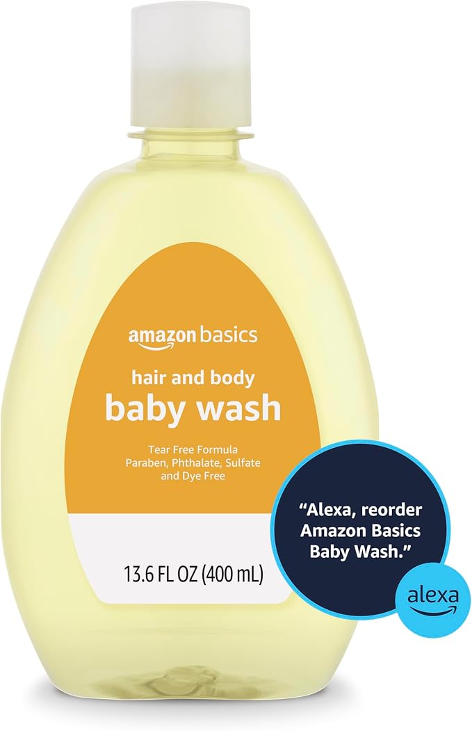 Amazon Basics Tear-Free Baby Hair and Body Wash, Paraben-Free, Sulfate-Free, Dermatologist Tested, Lightly Scented, 13.60 Fl Oz, 4-Pack