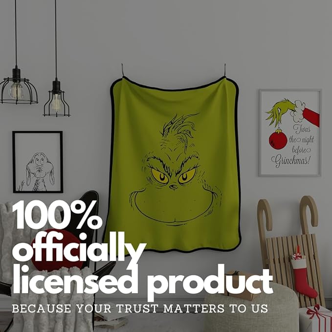 Collectibles Dr. Seuss The Grinch Holiday Christmas Bedding Super Plush Cozy Throw, 46 in x 60 in, (Officially Licensed Product) By Franco