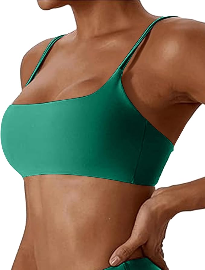 Comper Women's Sports Bras Wirefree Racerback Workout Bras Sexy Thin Straps Yoga Sport Bras with Removable Pads