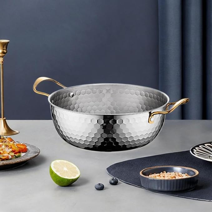 Generic Korea Ramen Pot, Stainless Steel, Silver 22cm, No Lid, Portable, Fast Heating, Multifunctional, Suitable for Home, Camping, Restaurant