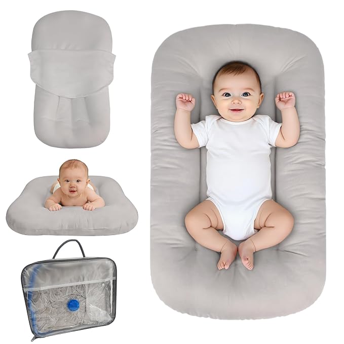 Baby Lounger for Infants Babies 0-24 Months, Bionic Organic Lounger, Soft Cotton Breathable Infant Floor Seats & Loungers for Newborn Baby Shower Gifts (Grey)