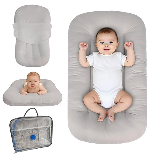 Baby Lounger for Infants Babies 0-24 Months, Bionic Organic Lounger, Soft Cotton Breathable Infant Floor Seats & Loungers for Newborn Baby Shower Gifts (Grey)