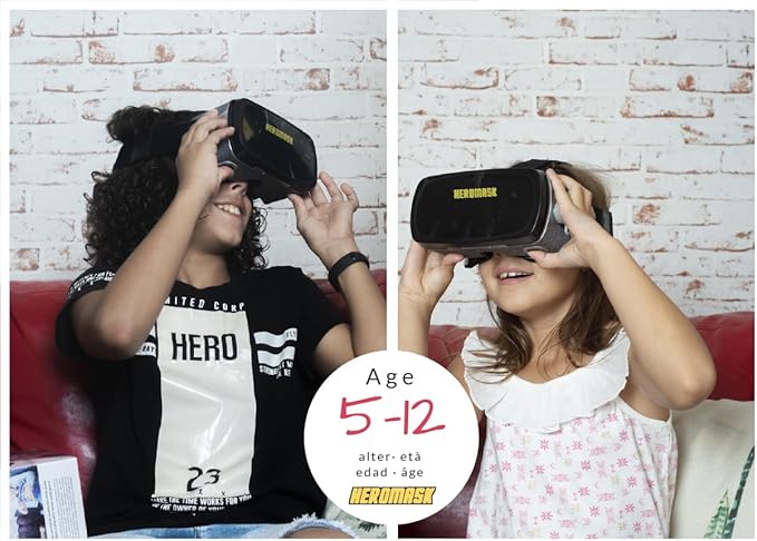Heromask: VR Headset for Kids + Game System to Learn Spanish Italian etc [Language Learning] Virtual Reality for Kids. Kids Gifts for Boys and Girls for Age 5 to 12 Years Old. Educational
