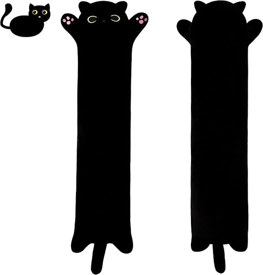 Soft Plush Cat Body Pillow, Long Stuffed Animal Toy Kitten Throw Pillow Gift for Kids, Girlfriend (70CM,Black)